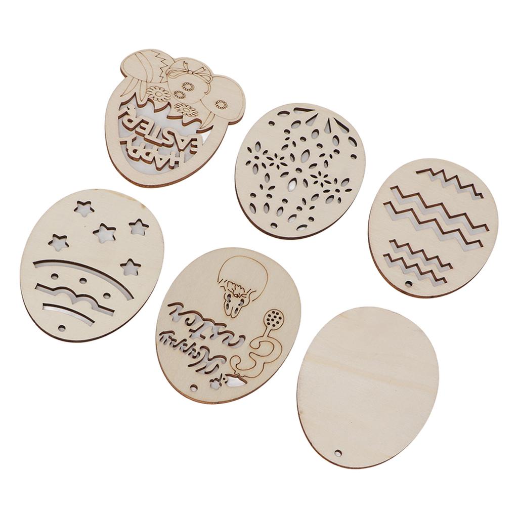 30Pcs Wooden Easter Pendant Assorted Eggs Style Durable Light Weight Wooden Cutouts with Pens Ropes for DIY Decoration
