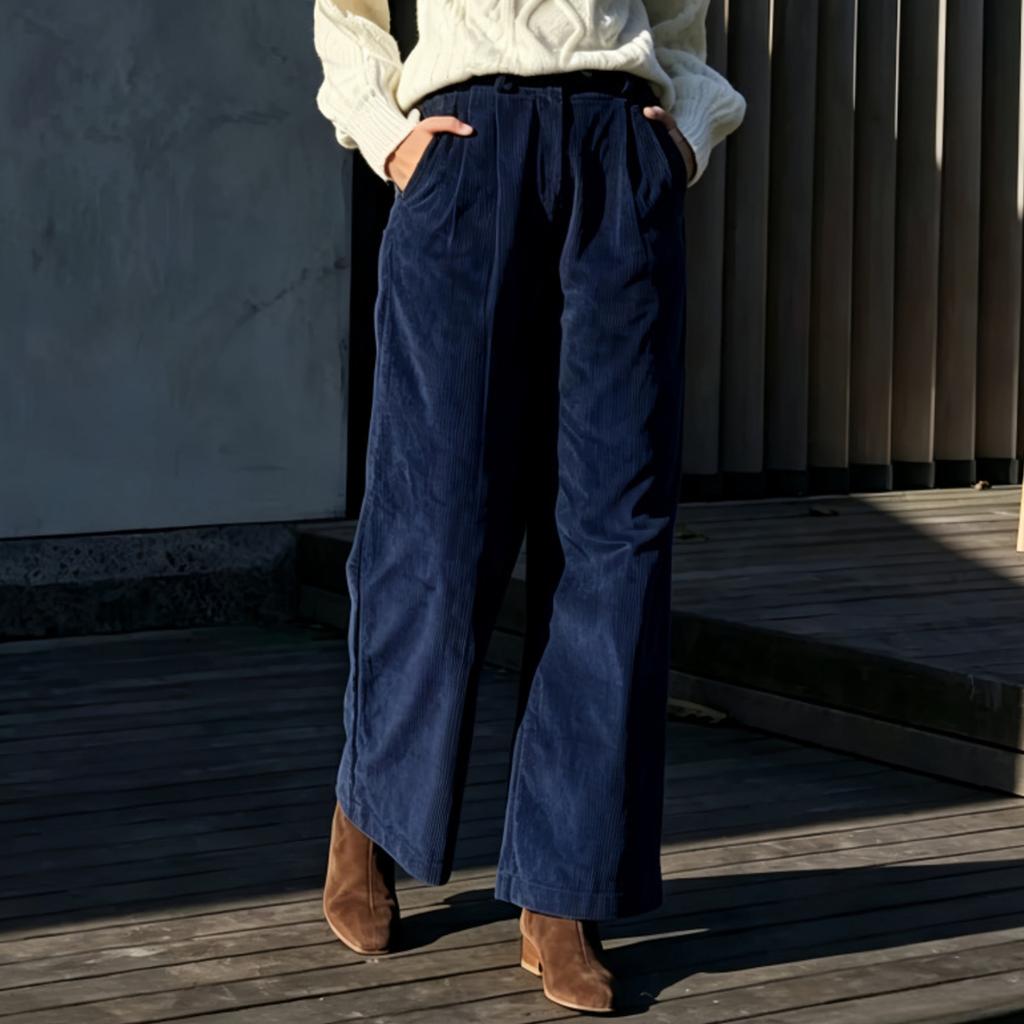 Women's High Waisted Corduroy Wide Leg Pants with a Straight for Casual Wear