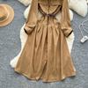French Light Maturity Minimalist Retro Lapel Long Sleeve Single Button Waist Cinching Dress Women Autumn Slim Fit Elegant Maxi Dresses