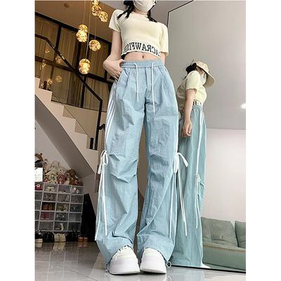 Design Bow Casual Pants Casual Spring and Autumn New Style Work Pants Dopamine Wide-leg Sports Pants Thin