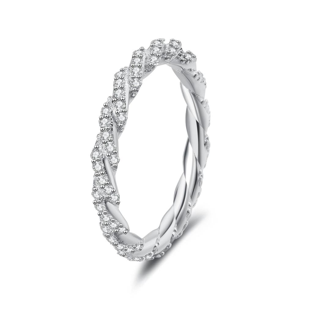Exquisite S925 Sterling Silver Moissanite Ring for Women - Stackable Diamond-Inlaid Twist Design