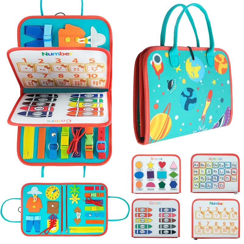 

Доска для малышей, дошкольные занятия, развивающая игрушка, обучающая сенсорная книга, доска Монтессори, дорожная игрушка для мальчиков и девочек, сумочка