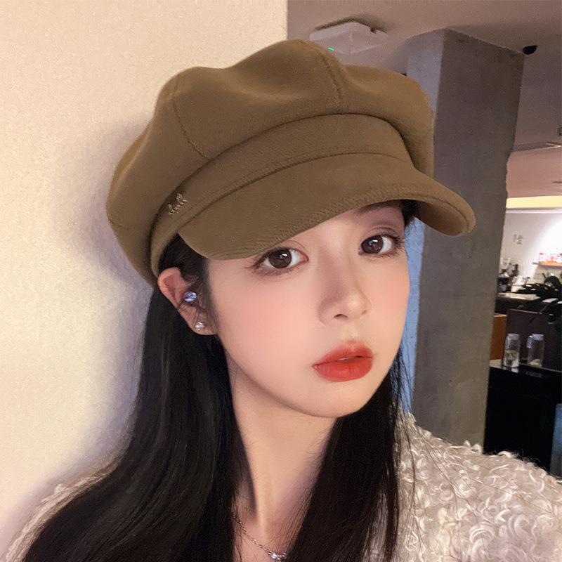 Duck tongue octagonal hat women's versatile autumn and winter retro polished newsboy hat showing face small fashion painter beret