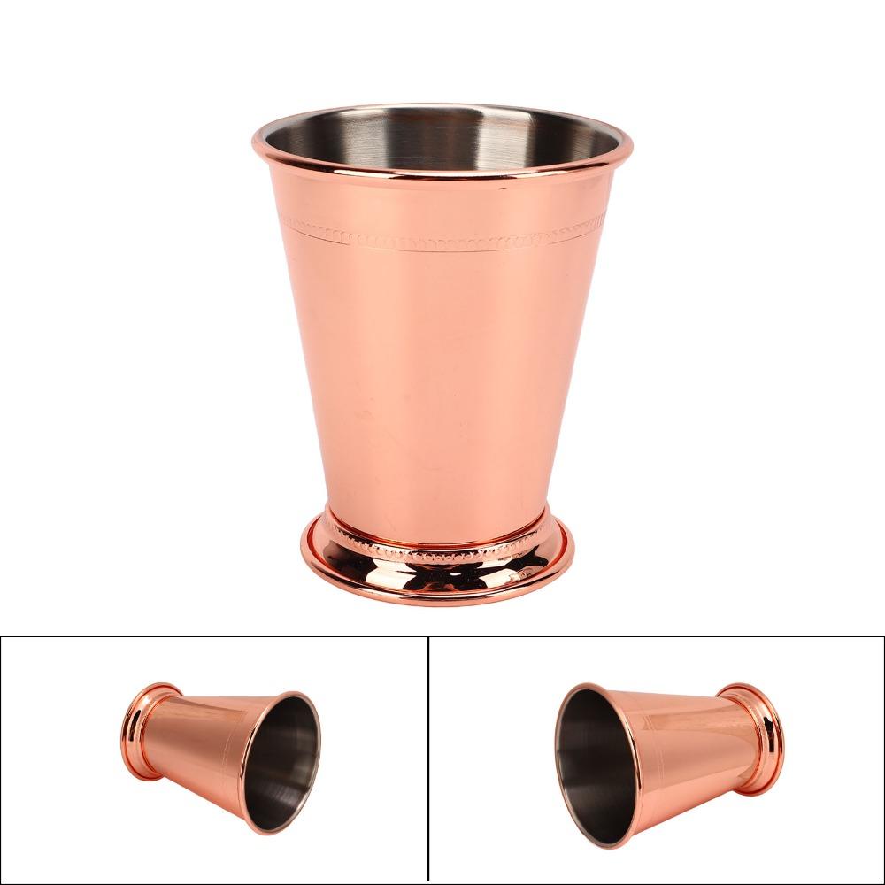 2pcs Rose Gold Mint Julep Cup Beaded Stainless Steel Cocktail Glasses Metal Drinking Glasses Party
