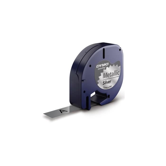 DYMO LetraTag rubans Métallisé 12mm x 4m Noir/Argent (compatible avec DYMO LetraTag LT100H)