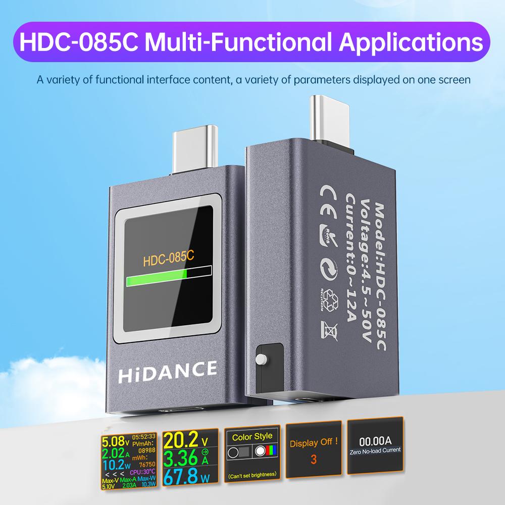 DC 4.5-50V 0-12A PD3.1 Digital Voltmeter Ammeter Power Meter Type-c Cell Phone Charging Tester Bidirectional Current Detection
