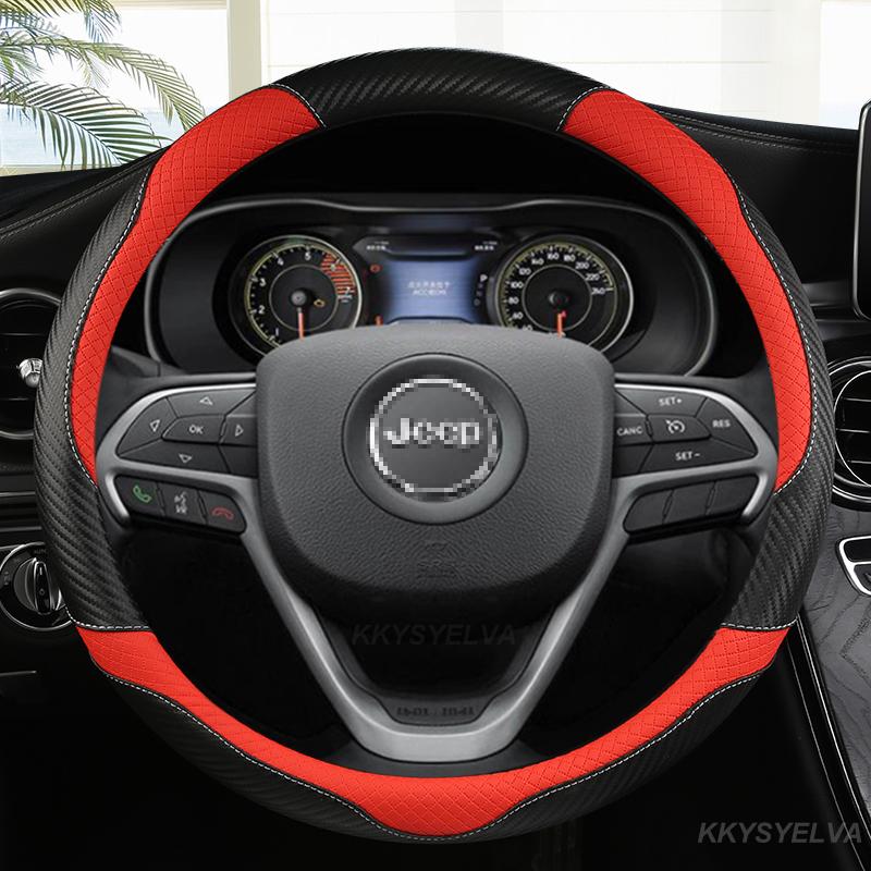 Carbon Fiber Leather Car Steering Wheel Cover for Jeep Grand Cherokee ZJ WJ WK WK2 WL 1993- 38cm Auto Interior Accessories