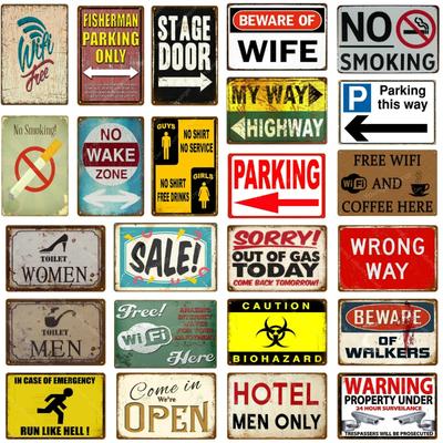 No Wake Zone Metal Plate Wall Decor Restrooms Toilet Tin Signs Vintage Poster WiFi Smoking Painting Plaques YJ152