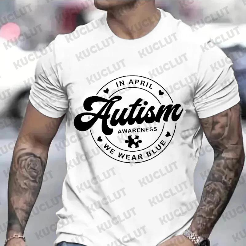Autism Awareness Street Printed T-Shirts for Men Oversized T Shirt Autism Shirt Design Fashion Breathable Short Sleeve Clothing