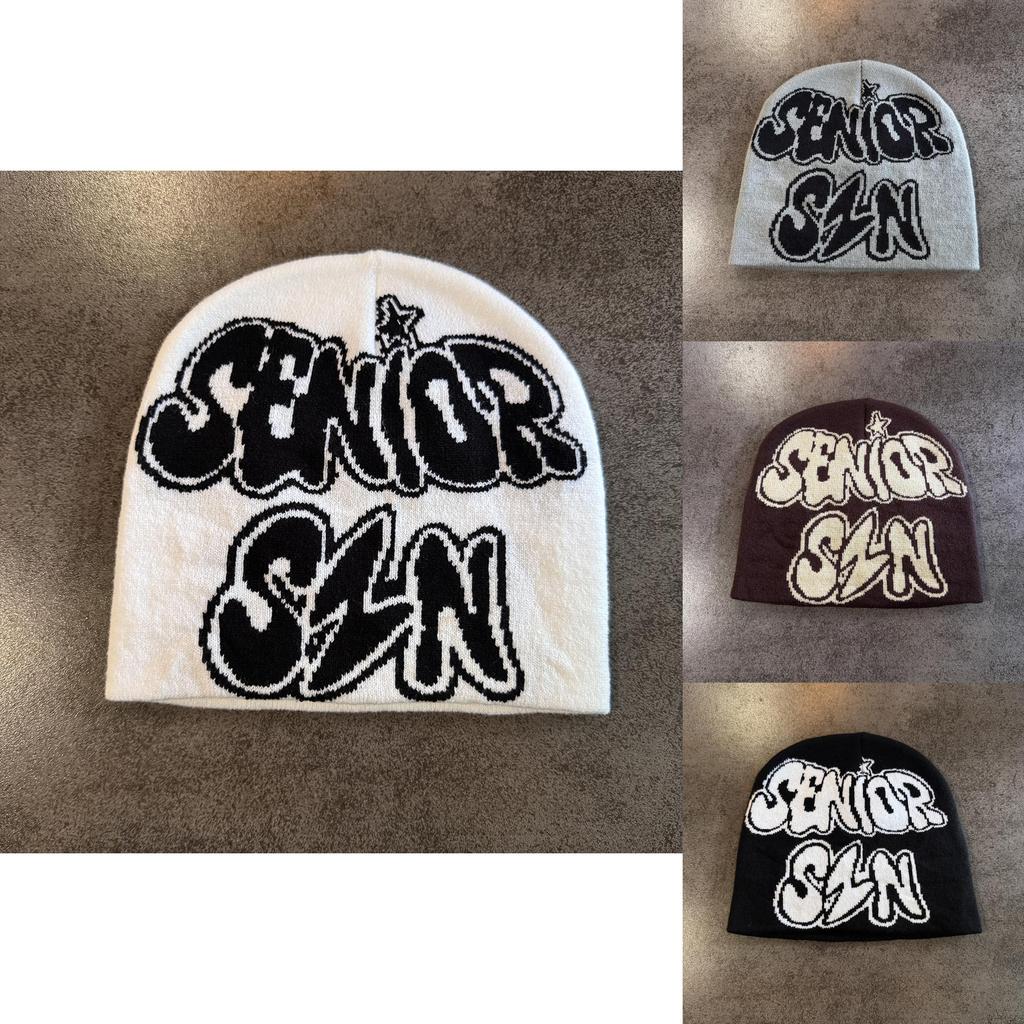 Vintage Brief Strickmütze für Herren Damen Winter Warme Mütze ohne Krempe Streetstyle