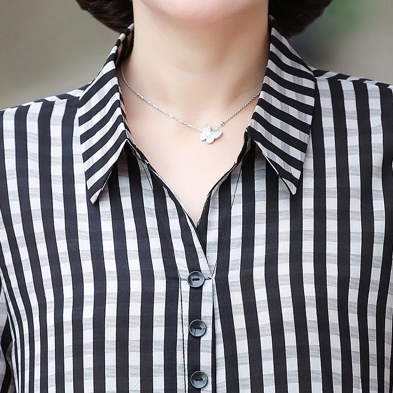 Damen Sommer Dünnes Chiffon Karomuster Hemd Mittelalterliche und Ältere Bequeme Lockere Temperament Bluse