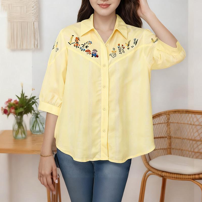 

ZANZEA Женская повседневная блузка с отложным воротником, рукавом 3/4, свободного кроя, с цветочным принтом 4XL жёлтый