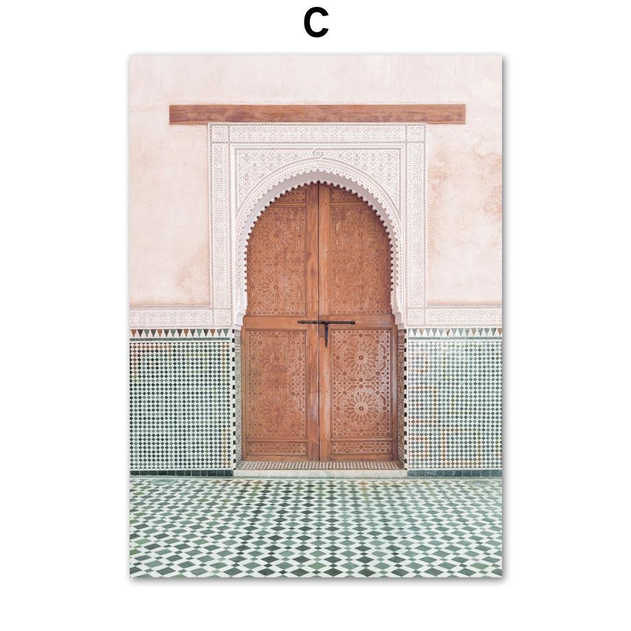 Affiches de porte marocaine avec ballon à Air chaud, fleur, Monstera, imprimés, peinture sur toile, images d'art mural nordique pour décor de salon