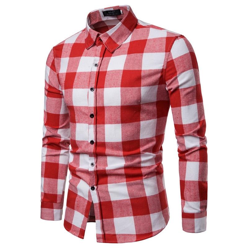 Spring and Autumn New Men's Casual Long-sleeved Plaid Shirt