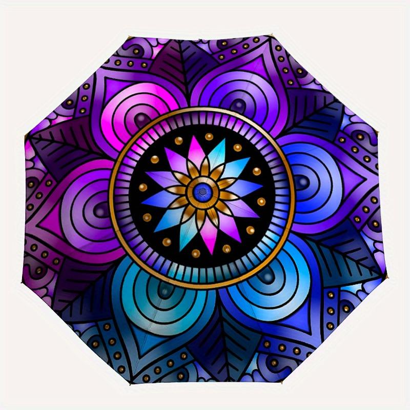 1pc Mandala Design Automatic Open/close Folding Umbrella, Compact Portable Travel Umbrella, Perfect Birthday/Christmas, Cute Umbrella, Durab