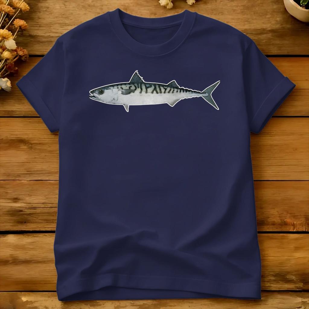 Atlantik Makrele Aquarell Kunst T-Shirt Sommer Baumwolle T-Shirts Für Unisex Design T-Shirt Kurzärmelig Y2k Lustiges Oberteil T-Shirts