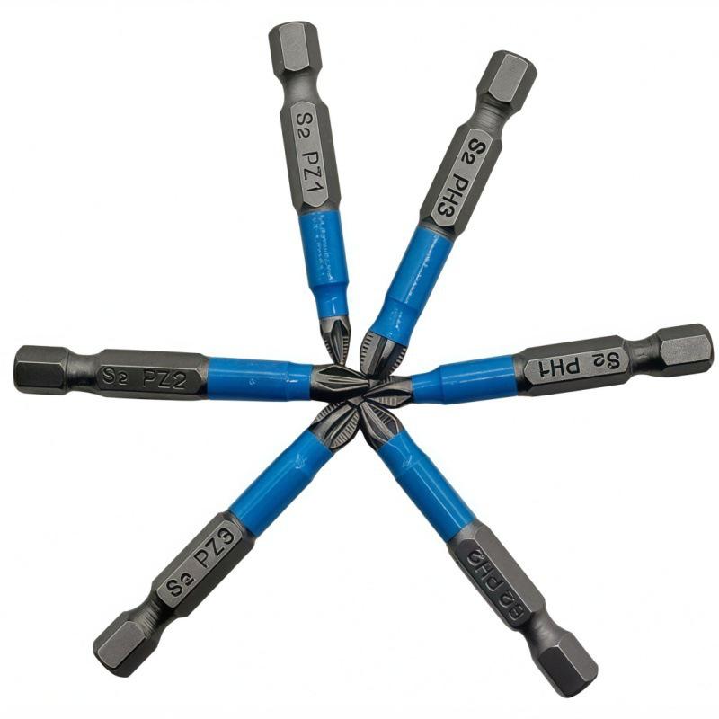 Hex Shank Non-slip Screwdriver Bits Set - 6pcs, Strong Magnetic, 50mm, Phillips, Blue Skin Packaging.