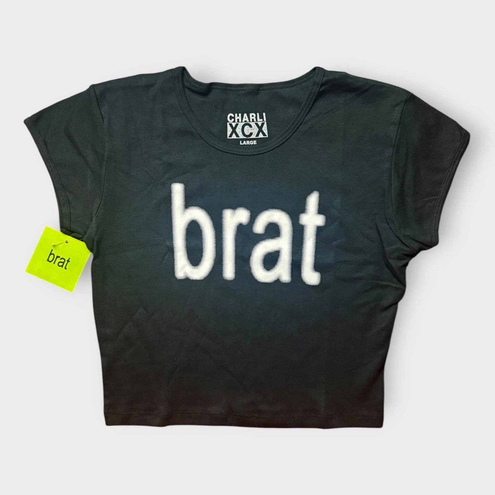Charli XCX Brat Album Black Baby Tee Cropped T- Shirt Official Tour Merch Large M