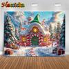Mocsicka Christmas House Photography Background Xmas Tree Snowflake Lollipop Gifts Decoration Child Family Party Backdrop Banner