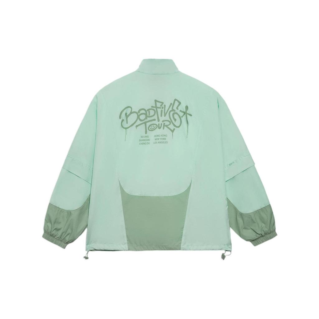 Li Ning Badfive Womens Loose Casual Spliced Sports Windbreaker Women Outerwear Water-Wave-Green AFDS356-2