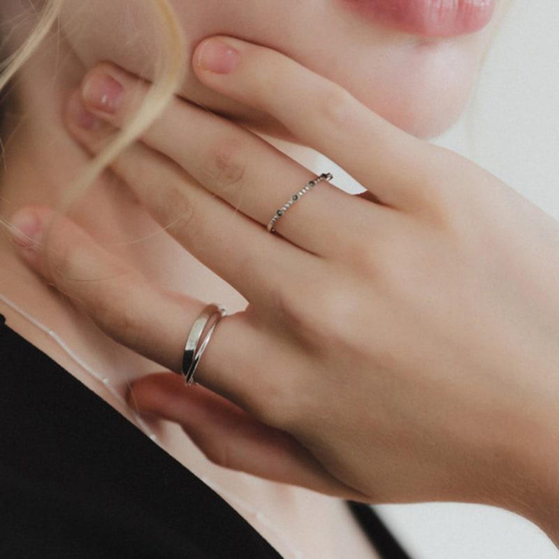 J.Lauren Double Ring Interlocking Twisted Silver Ring R0680