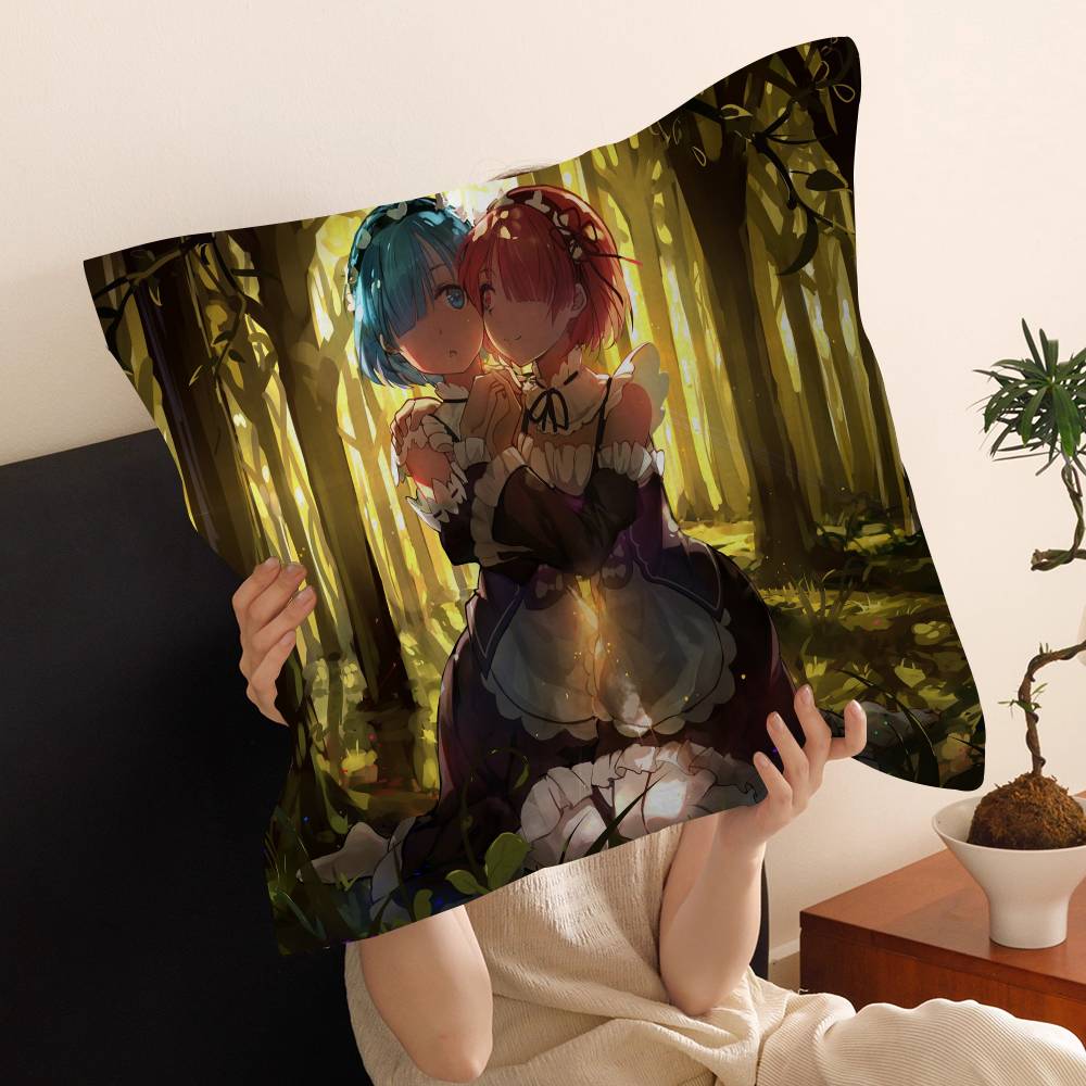Anime Re Zero Cushion Cover Inches Farmhouse Decor Home Throw Pillow Covers for Couch Decorations
