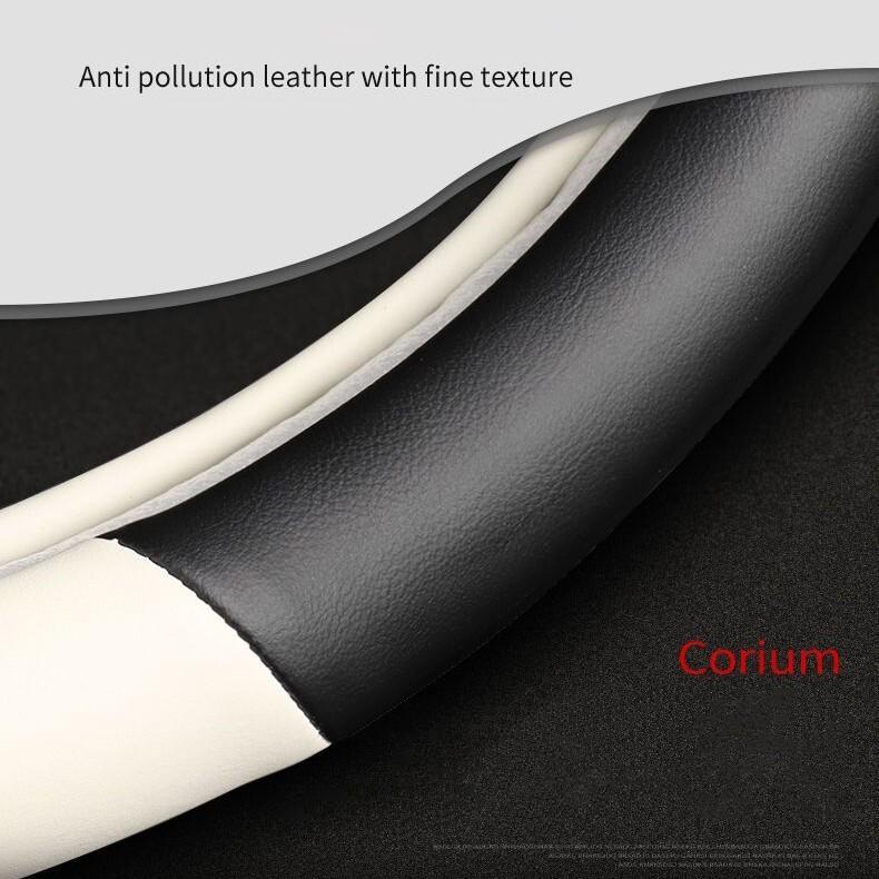 For Chevrolet 15" Carbon Fiber Car Steering Wheel Cover Black Genuine Leather