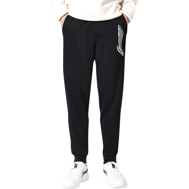 Li Ning Sports Lifestyle Series Loose Fit Drawstring Mid Waist Cuffed Knit Joggers Men Joggers Standard-Black AKLU157-1