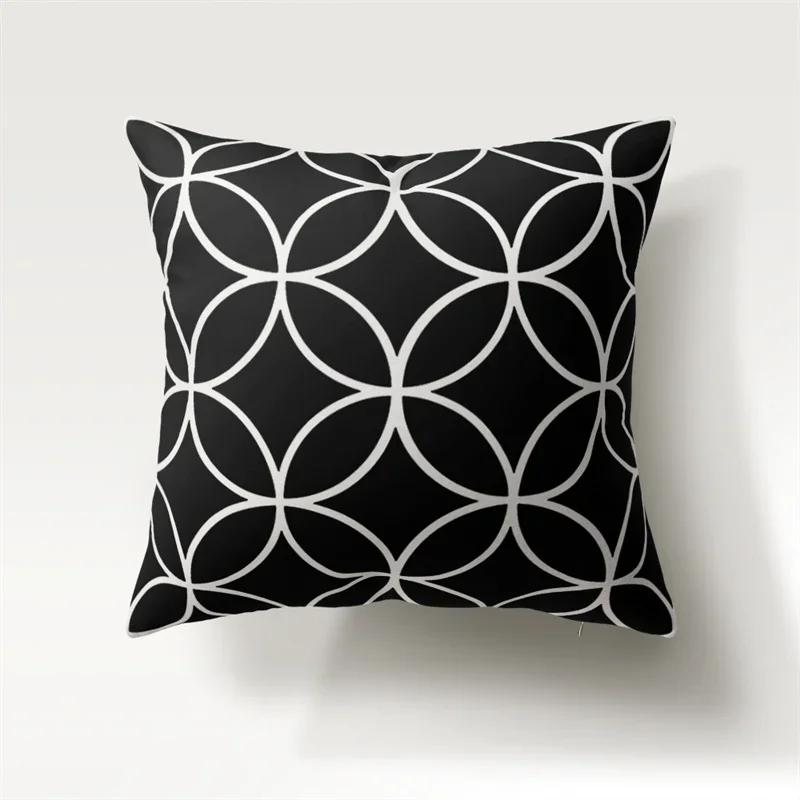 Black And White Geometric Pattern Throw Pillow Cover With Short Plush Print For Living Room Sofa Decoration Cushion Cover