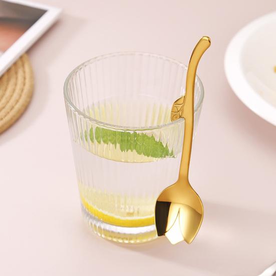 Kitchen Dining Accessory Tulip Shaped Stainless Steel Spoon, Long Handle Coffee Ice Cream Dishwasher Safe Spoon Dessert Serving with Hanging