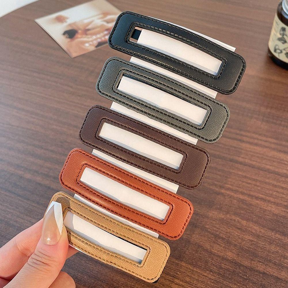 Pu Leather Girl Hairpin Candy Color Side Clip Sweet Square Leather Hair Clip Children