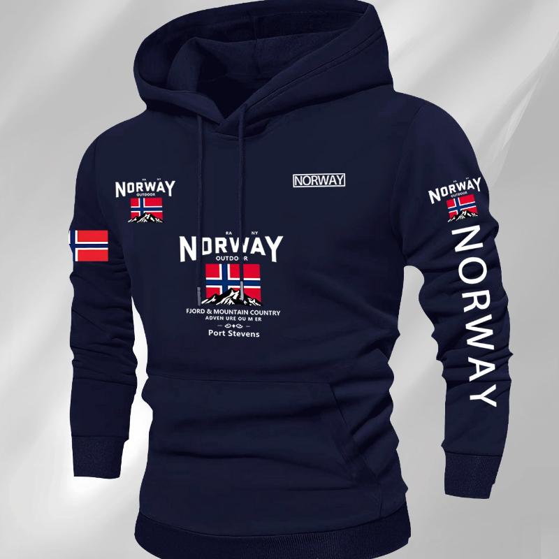 Hanorac cu glugă pentru bărbați cu imprimeu norvegian, modă, toamnă/iarnă, zilnic, în aer liber, vacanță, fitness, casual, larg, cald, îmbrăcăminte sport