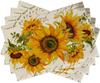 Fall Sunflower Placemats Set of 4, Spring Summer Yellow Floral Flowers Rustic Vintage Dining Table Place Mats, Eucalyptus Leaves Seasonal Kitch