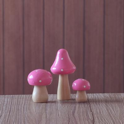 3Pcs/Set Miniatures Wooden Painting Mushroom Ornaments Crafts Kids Gift for Desk