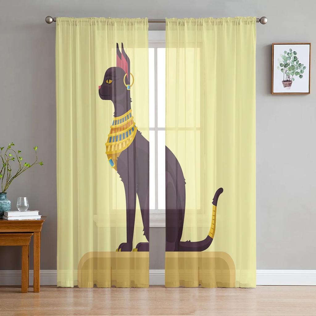 Ancient Egyptian Architecture Tulle Curtains Living Room Kitchen Bedroom Decor Voile Curtain Chiffon Window Drapes Light Filtering For Area Polyester