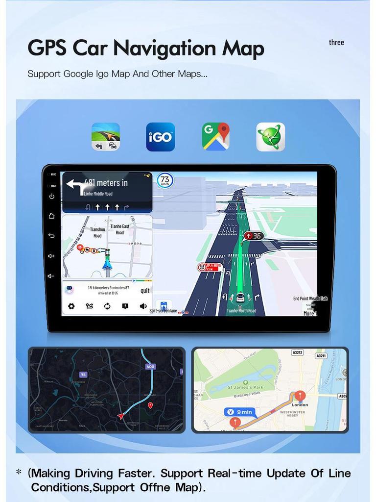 9-10 Inch Android Car Smart Screen Navigation & Reverse Camera System
