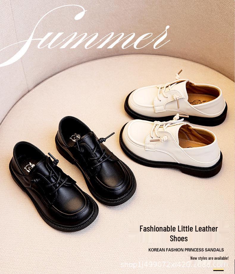 Boys' Black & White Leather Spring/Autumn Shoes - British Style with Soft Sole