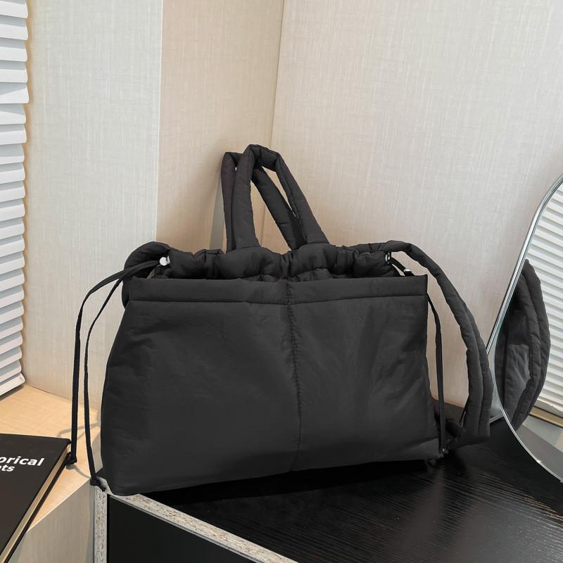 Ielgy Casual Nylon Cloth Drawstring Soft Quilted Handbag Lightweight Simple Cotton Bag Large Capacity Crossbody