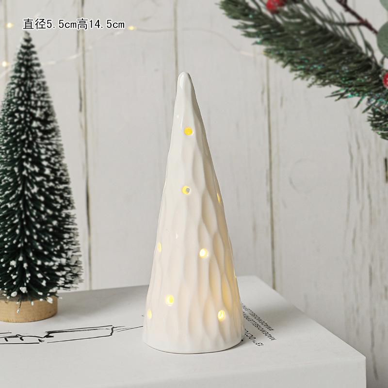 White Porcelain Ornament with LED Lights Creative Ceramic Tree Christmas Ornament Christmas Tree
