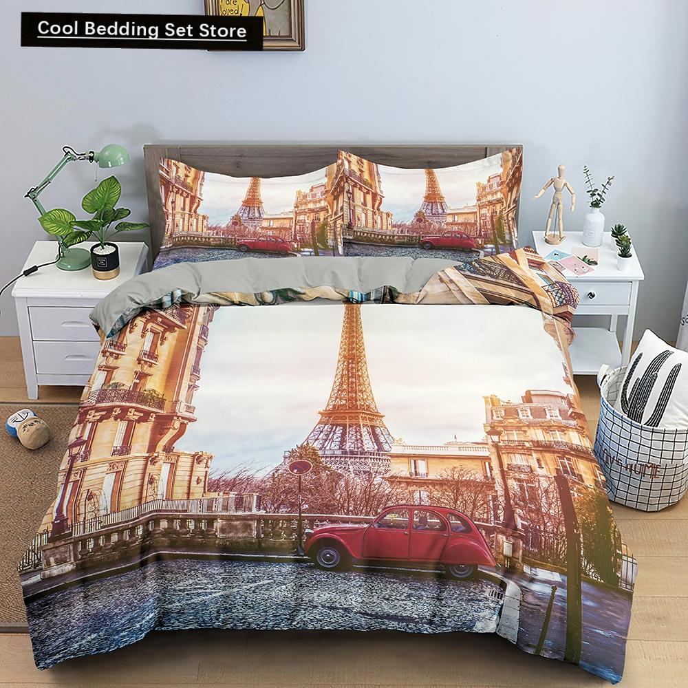 Paris Eiffel Tower King Queen Duvet Cover World Famous Romantic Attractions Bedding Set Women Girls 2/3Pcs Polyester Quilt Cover