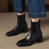Krazing Pot Botines Chelsea de Puntera Cuadrada con Tacón Grueso de Microfibra Talla 42 Cremallera Decoración Plisada para Mujer Botines Elásticos en el Tobillo