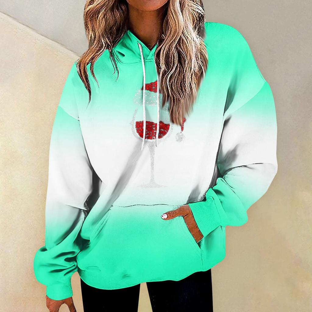 Damen Sweatshirt mit Weihnachtsmuster, Übergroßes Sweatshirt mit Kordelzug und Tasche, Trendy Sweater Tops, Modische Kleidung