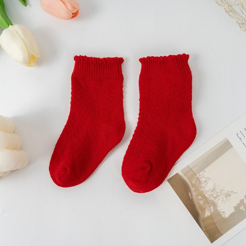 Meias Novas para Bebê Menina Sólidas Respiráveis Crianças Menina Meias Curtas Vazadas Crianças Pequenas Crianças Algodão Princesa Meias Fofas Para 0-8 Anos