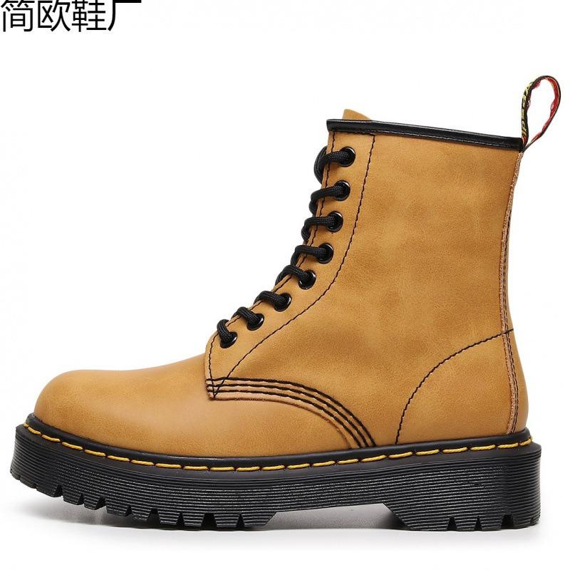 Martin boots high-top tooling boots women's medium platform Crazy Horse brown short boots men's and women's leather boots round