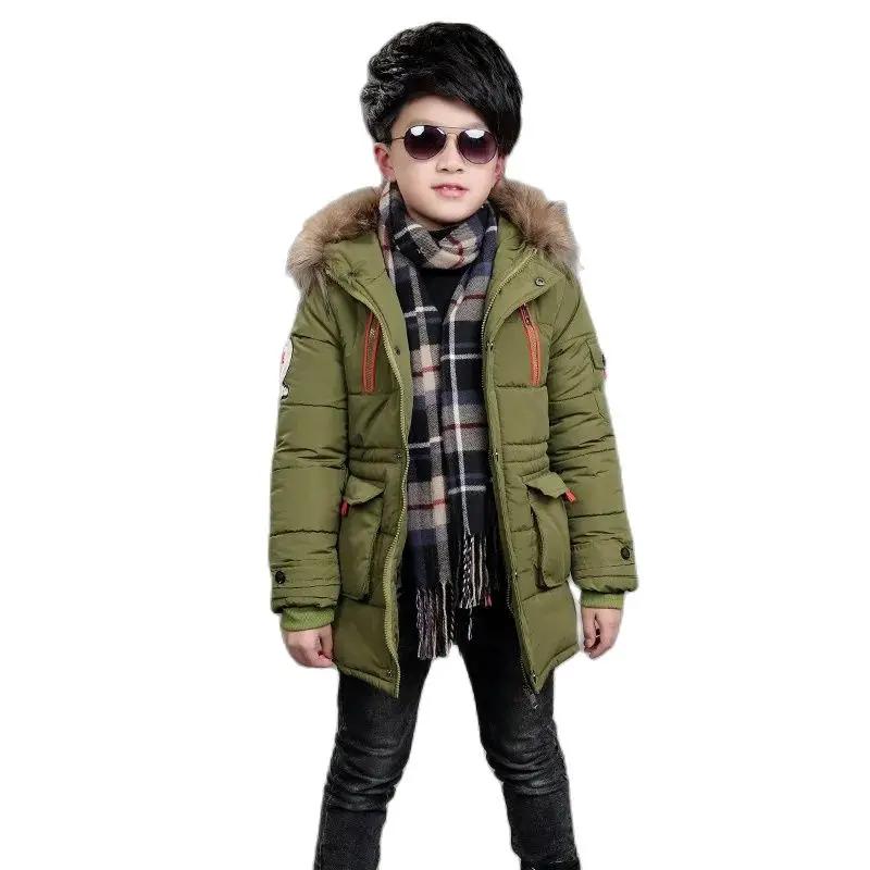 Zimní Dětská Chlapecká Bunda s Kapucí Dolů Bavlna Hrubá Teplá Chlapecká Parka Dětské Svrchní Oblečení Kabát