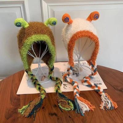 Moda Stravagante Fatto a Mano Cartone Animato Carino Lumaca Orecchie di Peluche Berretto di Lana Femminile Inverno Caldo Cappello Protezione Orecchie Autunno e Inverno