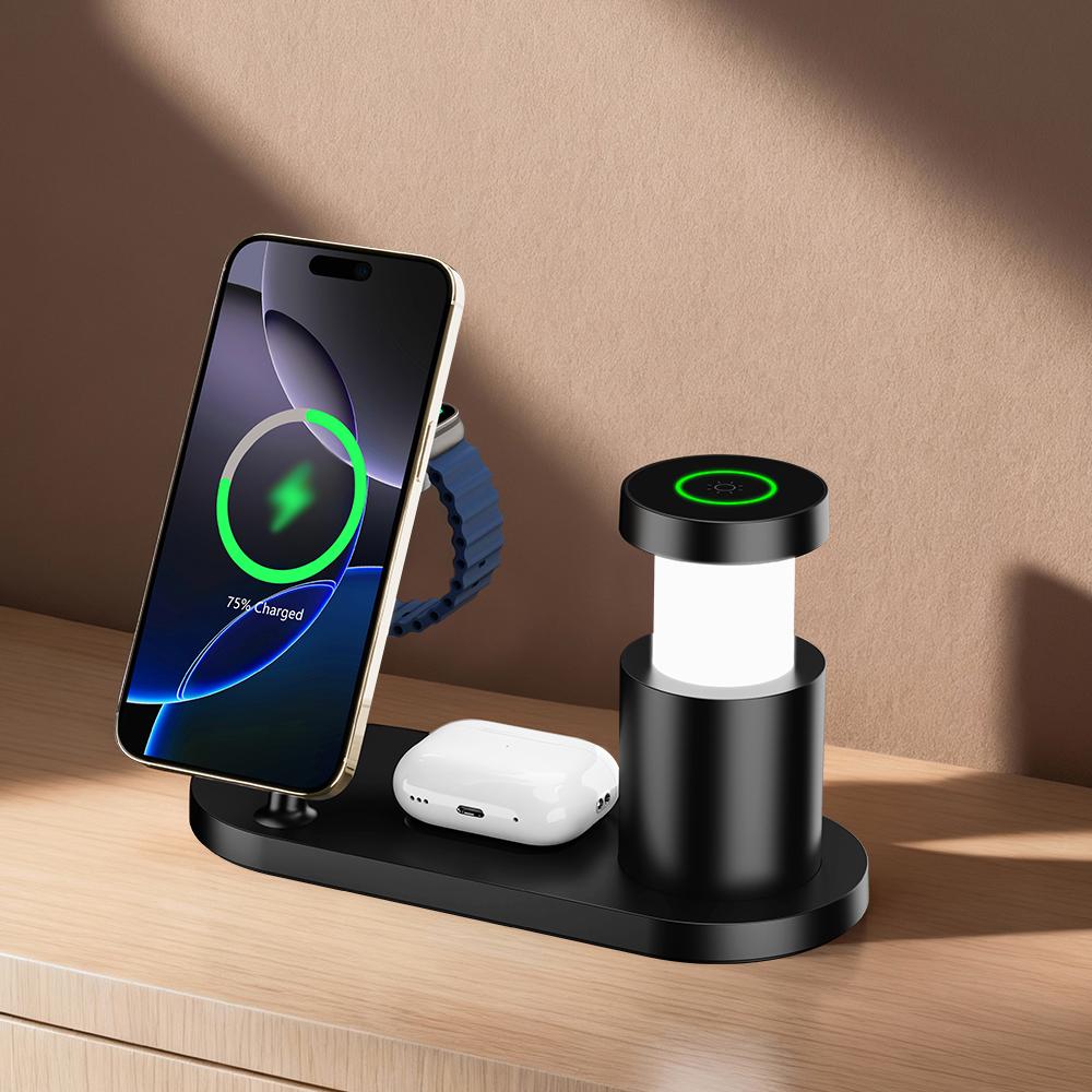 Qi2.2 25W Trådlös Magnetisk Laddare Multifunktionell Snabb Laddningsstation Med Nattlampa för iPhone17 16 15 Watch Airpods