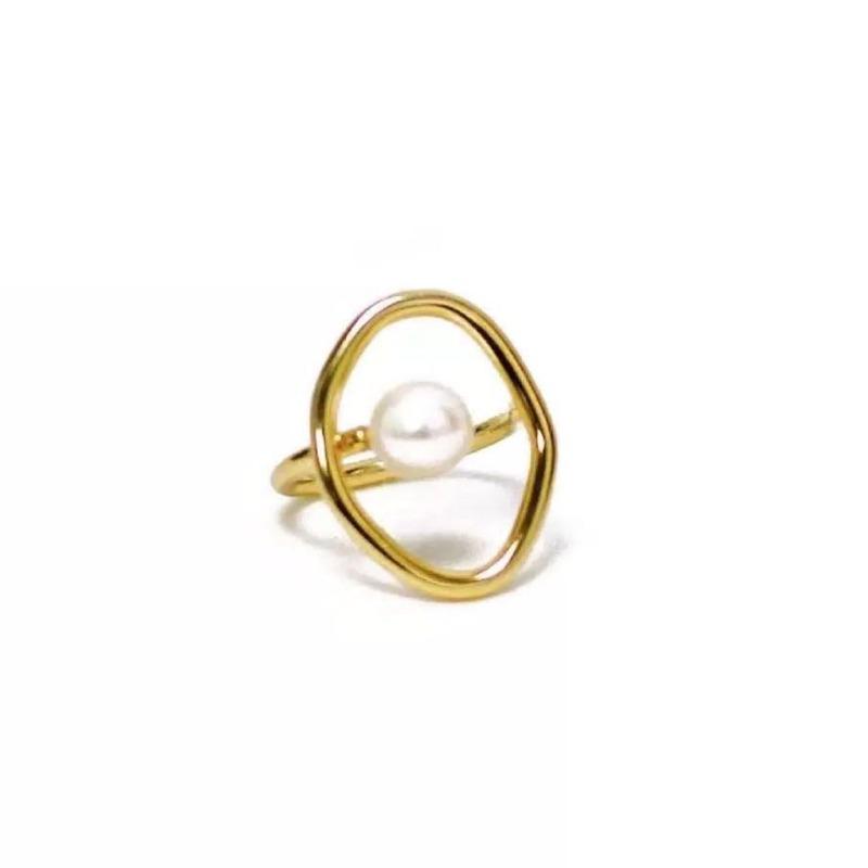 

Meier European and american freshwater pearl ring - adjustable open design, ins style hollowed-out, unique finger ring jewelry Adjustable opening золотой