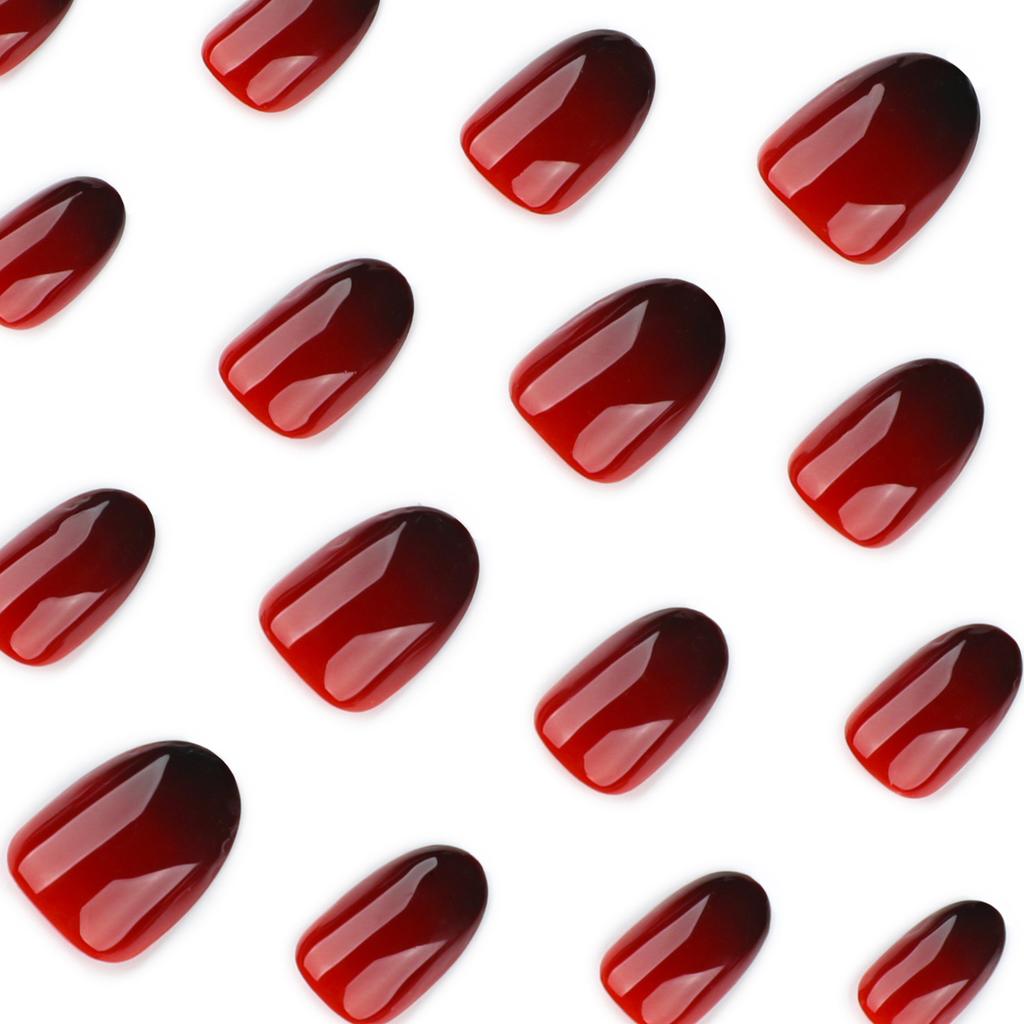 Y2k Gothic Red and Black Gradual Change Manicure Wearing Nail Hot Selling Short Round Fake Nail Wearing Nail Piece