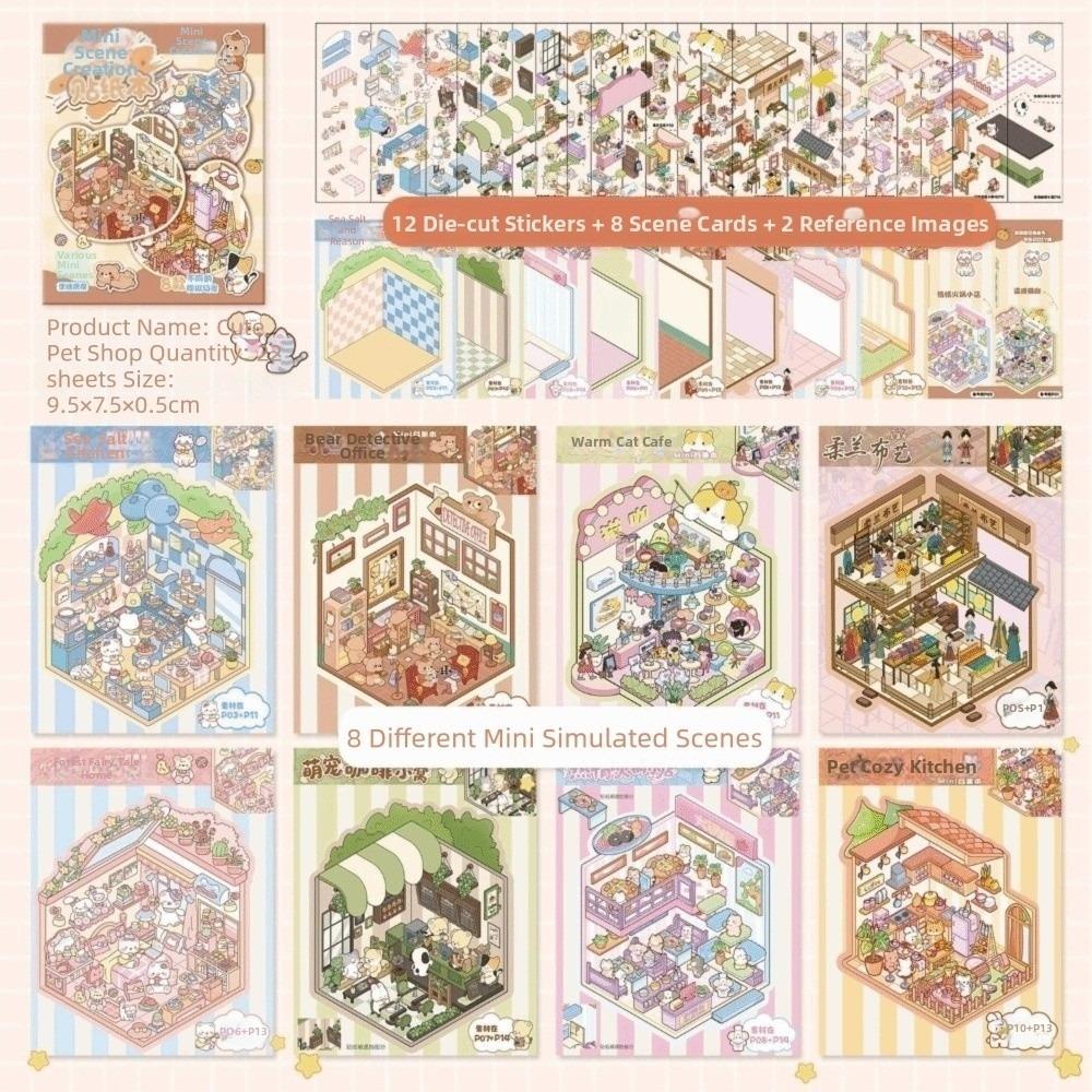 

3D Miniature Scene Stickers 8 Sences Cartoon Landscape Sticker Book Mini Stacking Pasting Scene Toy Game Stickers Child Gifts